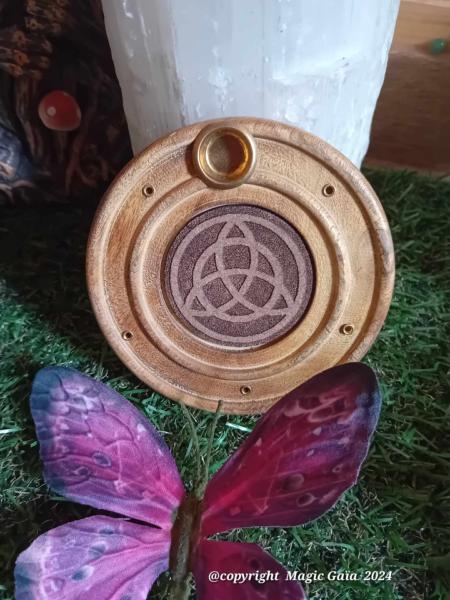 Porte-Encens Bois Rond Triquetra (10cm )