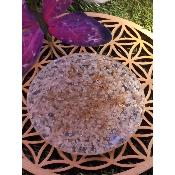 Plateau en orgonite cristal de roche métatron ( 11 cm ) 