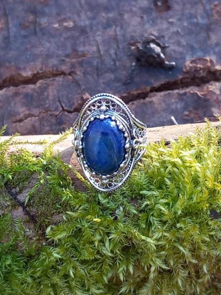 Bague de cocktail ovale en argent sterling 925, lapis-lazuli